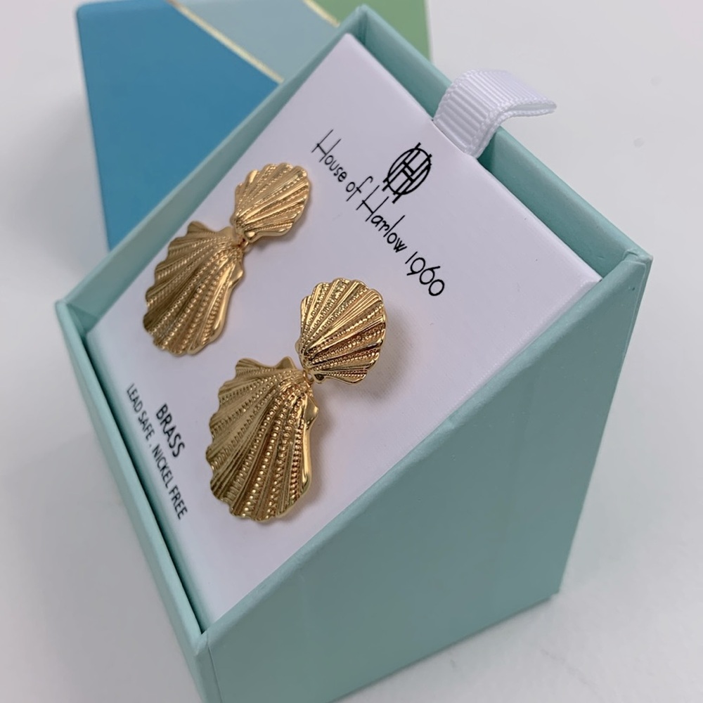 House of Harlow 1960 Gold Brass fan Earrings New in Box Lead free Nickel safe - Picture 4 of 10